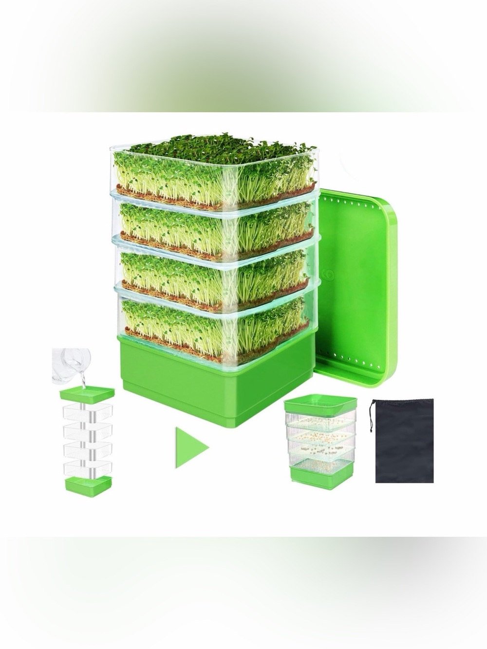 PHAIN 4-Tier Stackable Seed Sprouting Kit / Microgreens Tray